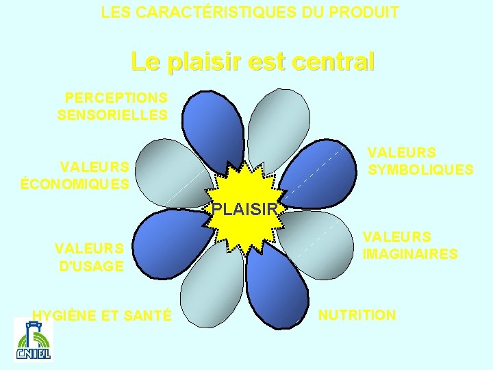 LES CARACTÉRISTIQUES DU PRODUIT Le plaisir est central PERCEPTIONS SENSORIELLES VALEURS SYMBOLIQUES VALEURS ÉCONOMIQUES