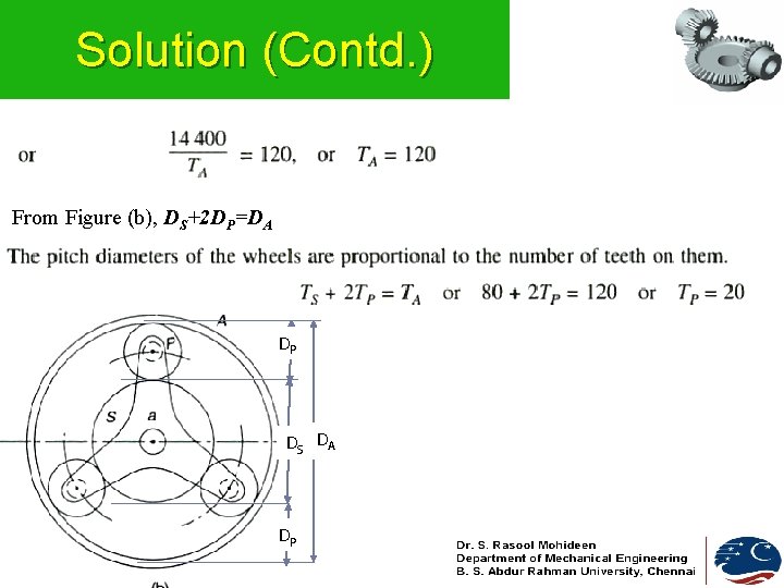 Solution (Contd. ) From Figure (b), DS+2 DP=DA DP DS DA DP 
