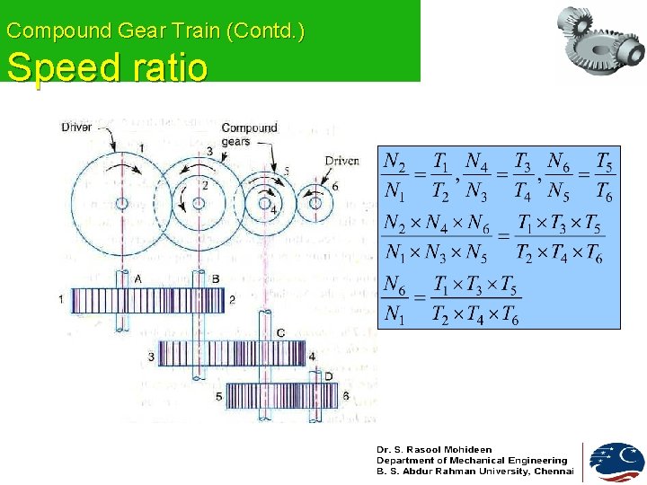 Compound Gear Train (Contd. ) Speed ratio 