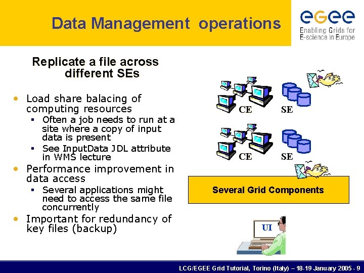 Data Management operations Replicate a file across different SEs • Load share balacing of
