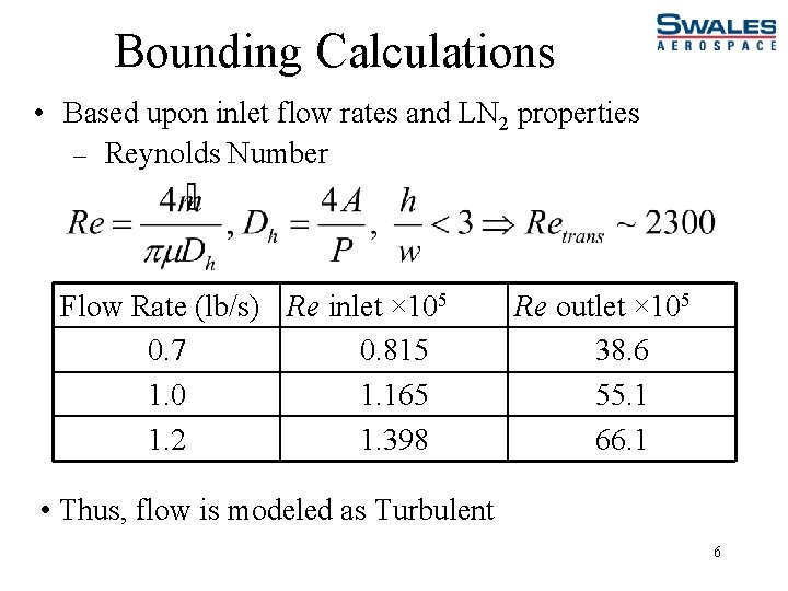 Bounding Calculations • Based upon inlet flow rates and LN 2 properties – Reynolds