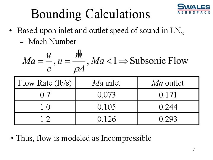 Bounding Calculations • Based upon inlet and outlet speed of sound in LN 2