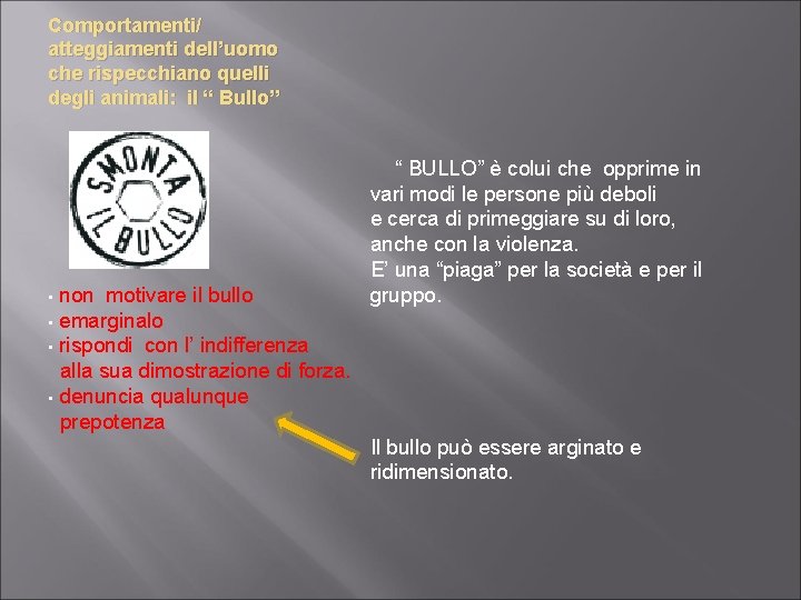 Comportamenti/ atteggiamenti dell’uomo che rispecchiano quelli degli animali: il “ Bullo” non motivare il