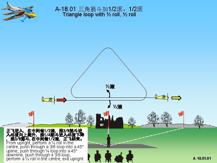 A-18. 01 三角筋斗加 1/2滚，1/2滚 Triangle loop with ½ roll, ½ roll ½滚 ½滚 正飞进入,