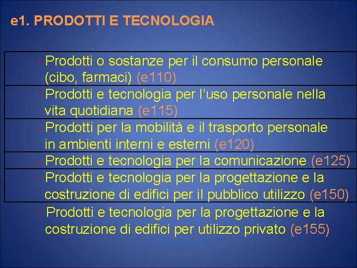 e 1. PRODOTTI E TECNOLOGIA - Prodotti o sostanze per il consumo personale (cibo,