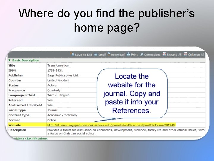 Where do you find the publisher’s home page? 