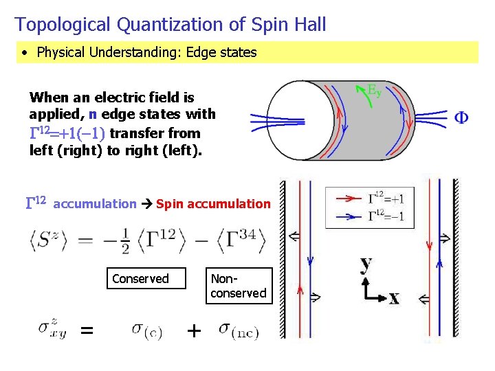 Topological Quantization of Spin Hall • Physical Understanding: Edge states When an electric field