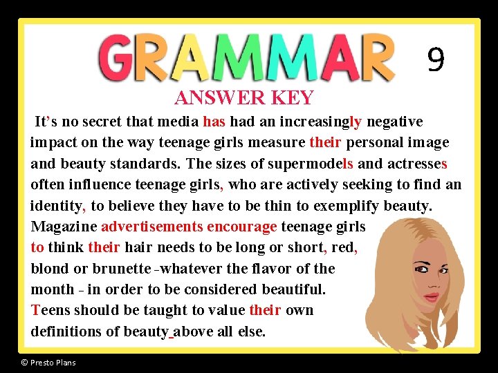 9 ANSWER KEY It’s no secret that media has had an increasingly negative impact 9 ANSWER KEY It’s no secret that media has had an increasingly negative impact
