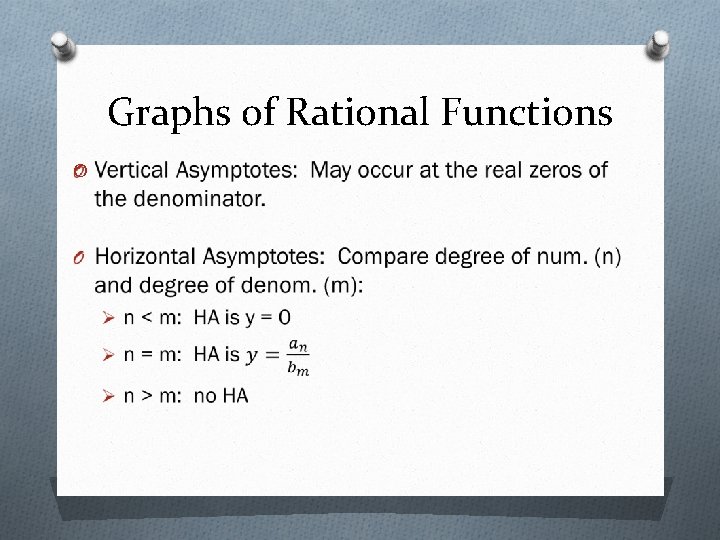 Graphs of Rational Functions O 