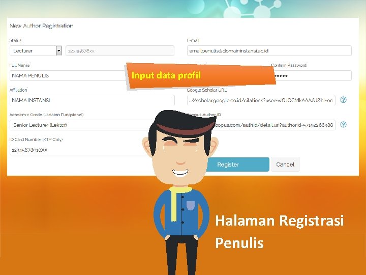 Input data profil Halaman Registrasi Penulis 