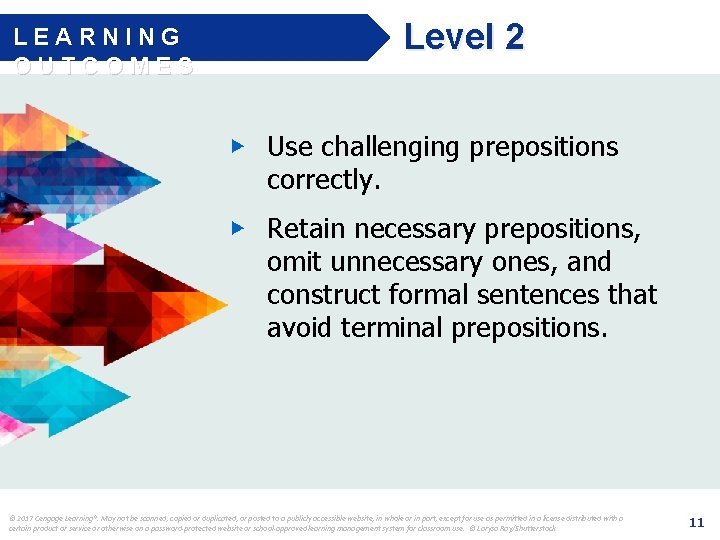 LEARNING OUTCOMES Level 2 ▶ Use challenging prepositions correctly. ▶ Retain necessary prepositions, omit