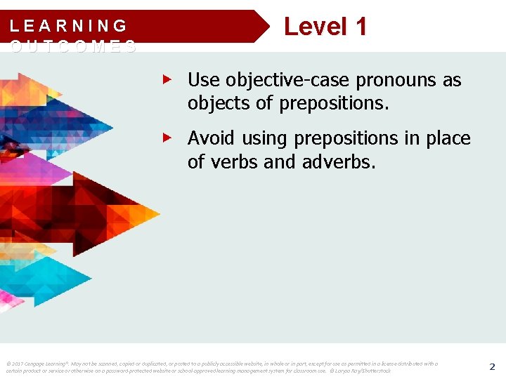 LEARNING OUTCOMES Level 1 ▶ Use objective-case pronouns as objects of prepositions. ▶ Avoid