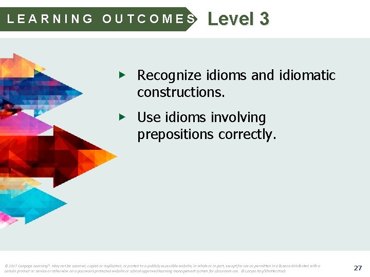 LEARNING OUTCOMES Level 3 ▶ Recognize idioms and idiomatic constructions. ▶ Use idioms involving