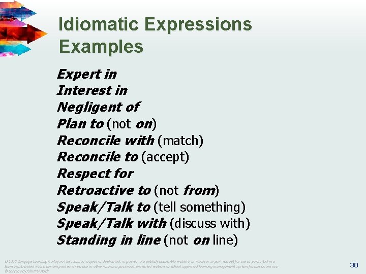 Idiomatic Expressions Examples Expert in Interest in Negligent of Plan to (not on) Reconcile