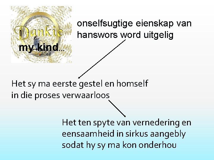 onselfsugtige eienskap van hanswors word uitgelig my kind… Het sy ma eerste gestel en