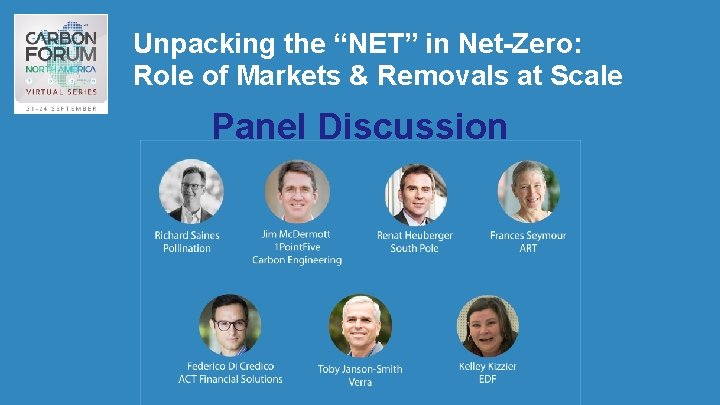 Unpacking the “NET” in Net-Zero: Role of Markets & Removals at Scale Panel Discussion