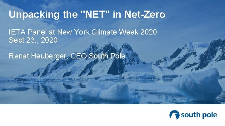 Unpacking the "NET" in Net-Zero IETA Panel at New York Climate Week 2020 Sept