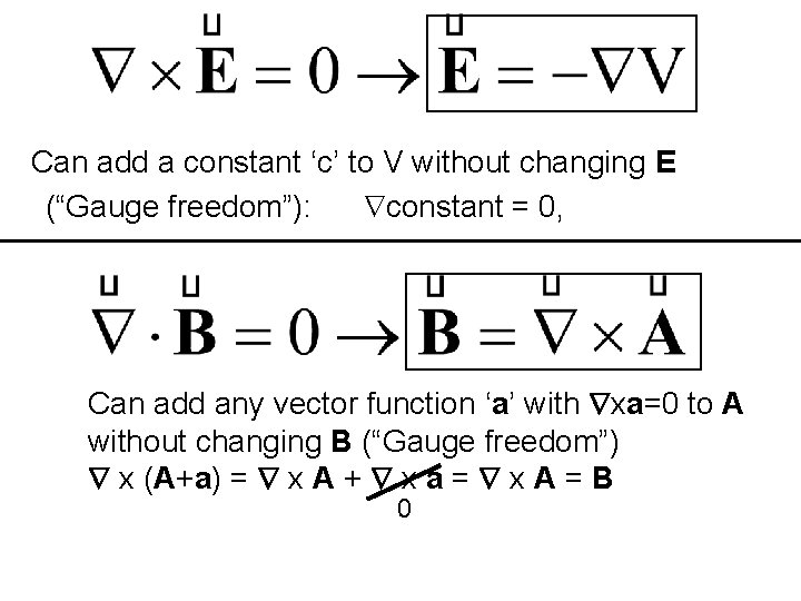 Can add a constant ‘c’ to V without changing E (“Gauge freedom”): constant =