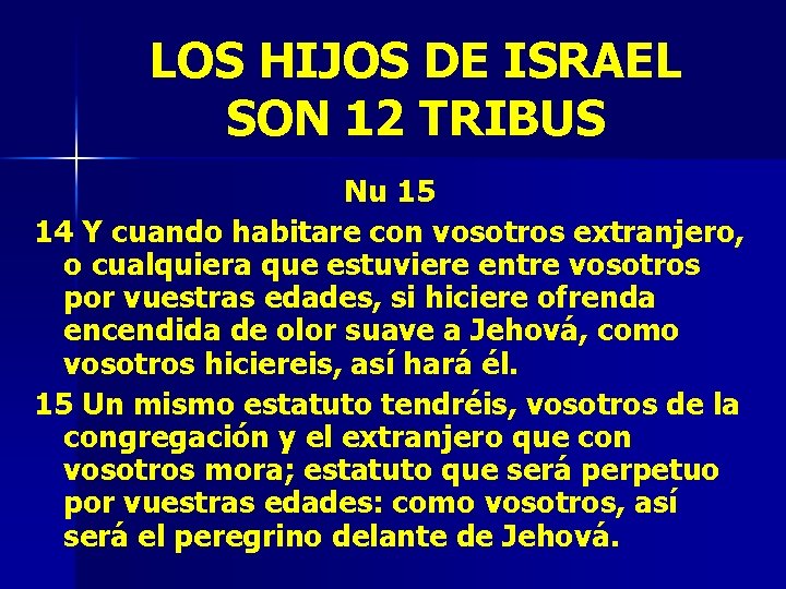 LOS HIJOS DE ISRAEL SON 12 TRIBUS Nu 15 14 Y cuando habitare con