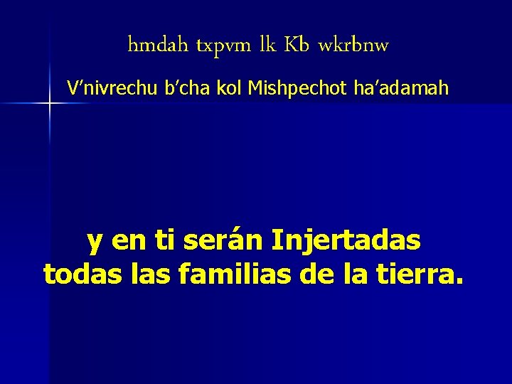 hmdah txpvm lk Kb wkrbnw V’nivrechu b’cha kol Mishpechot ha’adamah y en ti serán