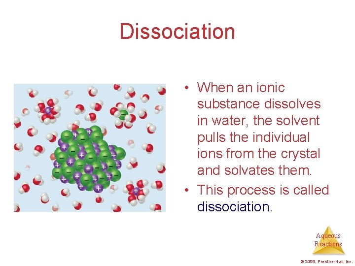 Dissociation • When an ionic substance dissolves in water, the solvent pulls the individual