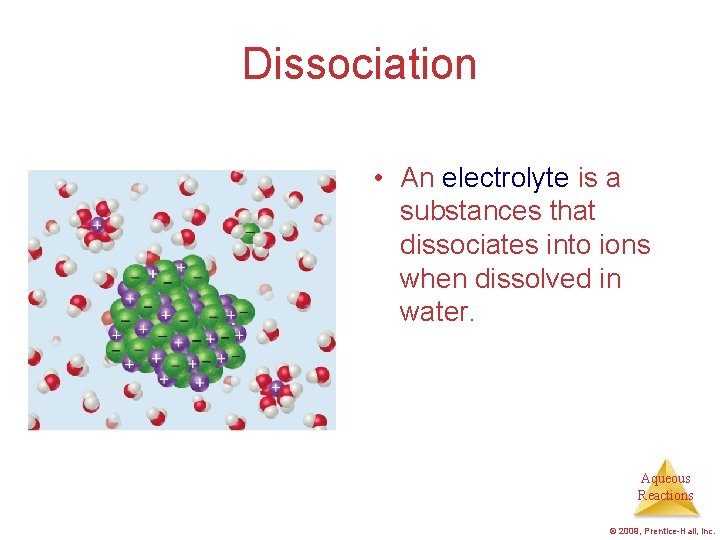 Dissociation • An electrolyte is a substances that dissociates into ions when dissolved in