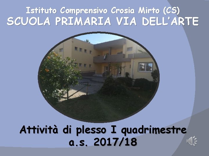 Istituto Comprensivo Crosia Mirto (CS) SCUOLA PRIMARIA VIA DELL’ARTE Attività di plesso I quadrimestre
