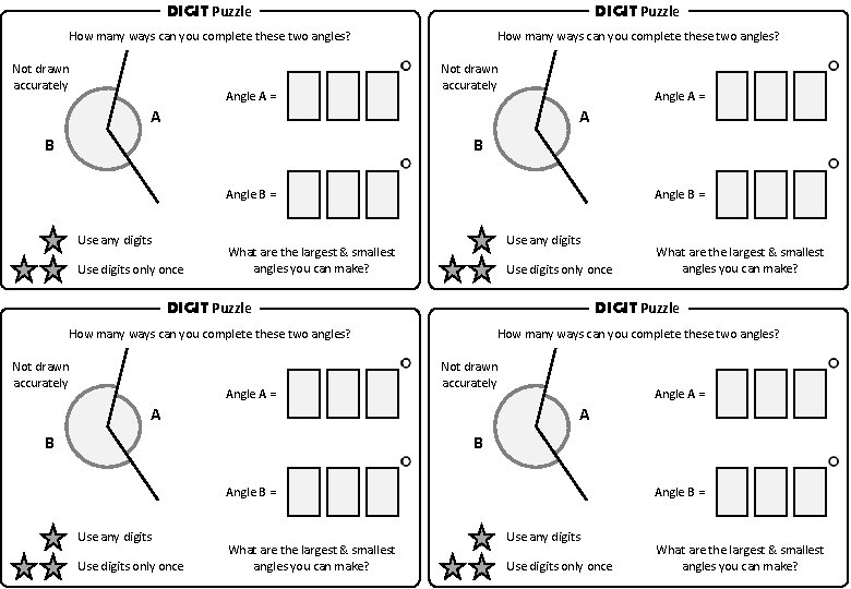 DIGIT Puzzle How many ways can you complete these two angles? Not drawn accurately