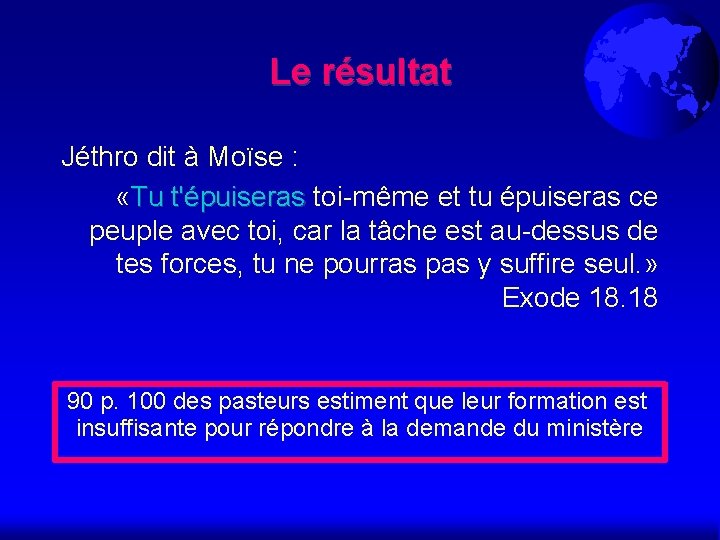 Le résultat Jéthro dit à Moïse : «Tu t'épuiseras toi-même et tu épuiseras ce