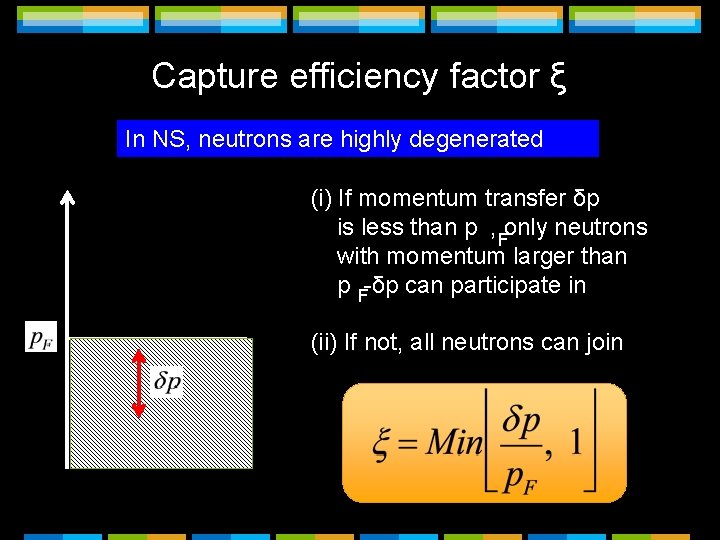 Capture efficiency factor ξ In NS, neutrons are highly degenerated (i) If momentum transfer