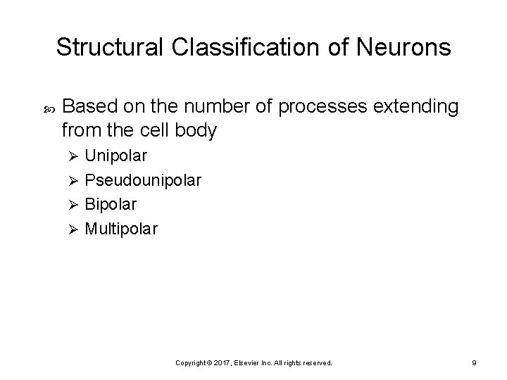 Structural Classification of Neurons Based on the number of processes extending from the cell