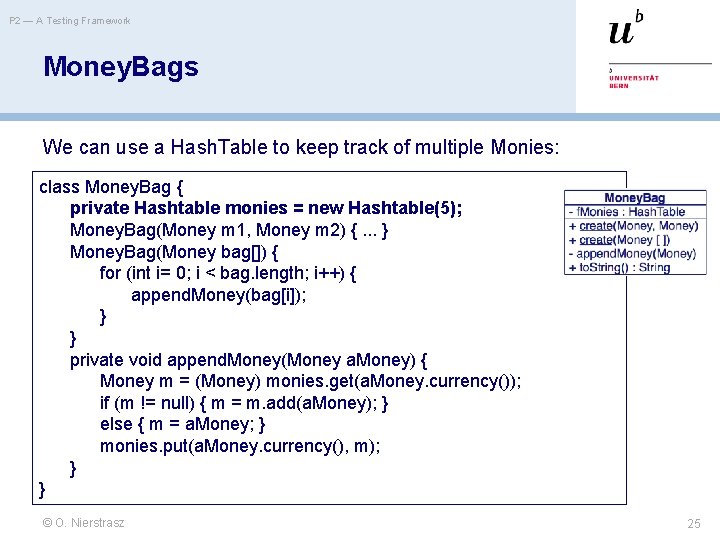 P 2 — A Testing Framework Money. Bags We can use a Hash. Table