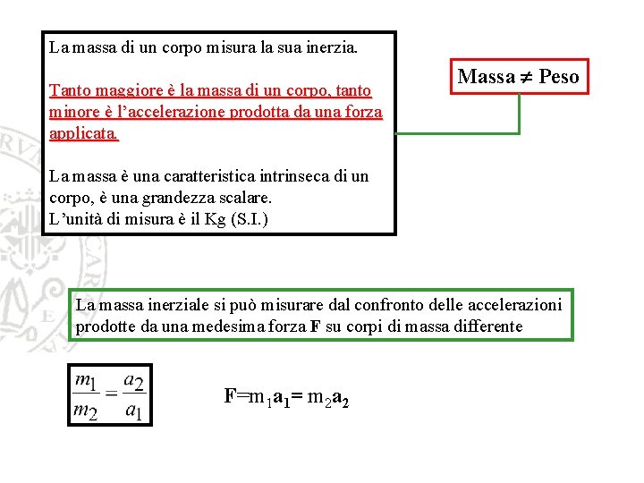 La massa di un corpo misura la sua inerzia. Tanto maggiore è la massa