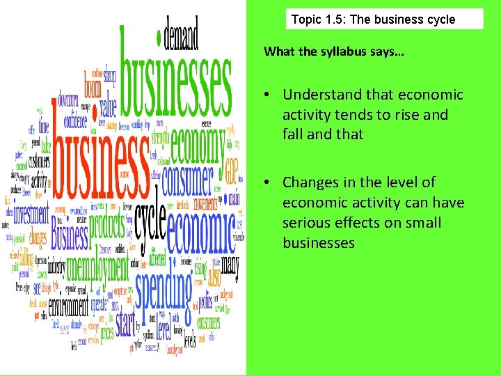 Topic 1. 5: The business cycle What the syllabus says… • Understand that economic