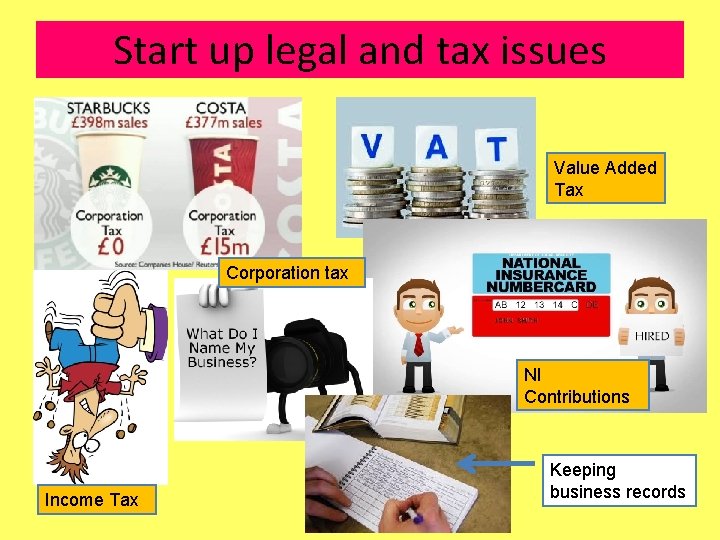 Start up legal and tax issues Value Added Tax Corporation tax NI Contributions Income