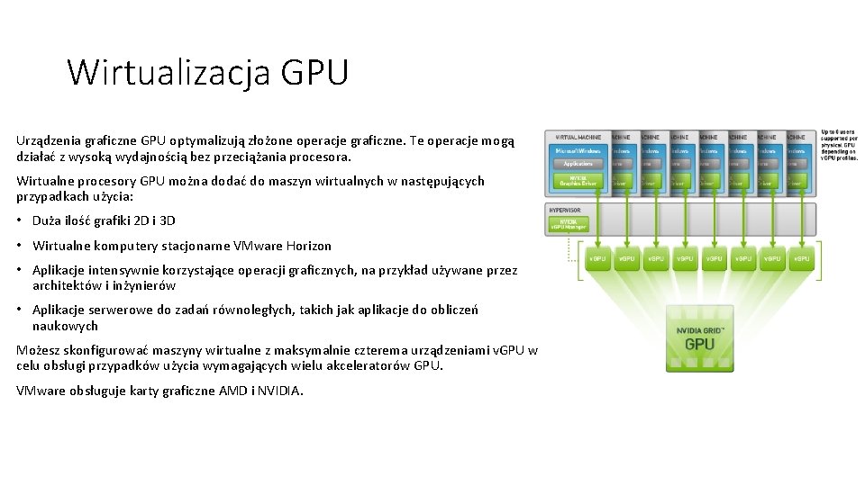 Wirtualizacja GPU Urządzenia graficzne GPU optymalizują złożone operacje graficzne. Te operacje mogą działać z