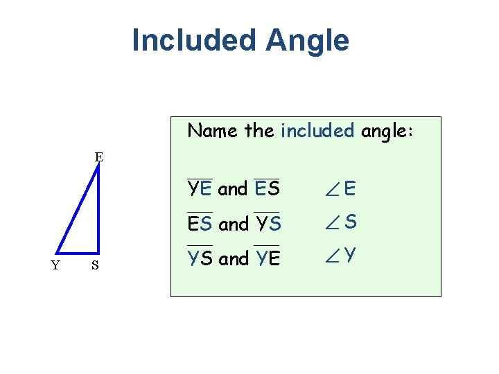 Included Angle Name the included angle: E Y S YE and ES E ES