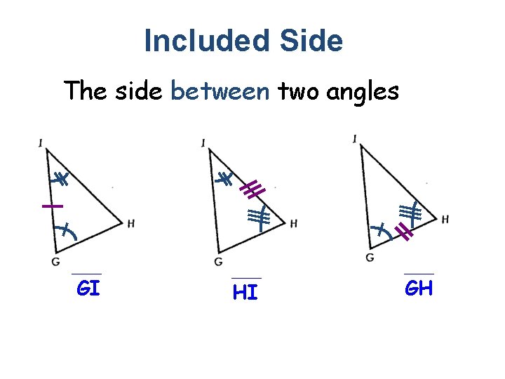 Included Side The side between two angles GI HI GH 