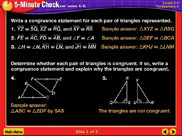 (over Lesson 5 -5) Slide 1 of 2 