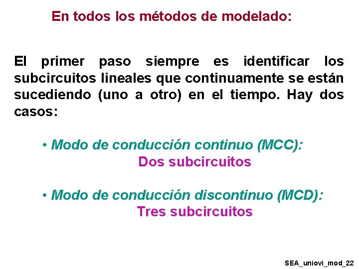 En todos los métodos de modelado: El primer paso siempre es identificar los subcircuitos En todos los métodos de modelado: El primer paso siempre es identificar los subcircuitos