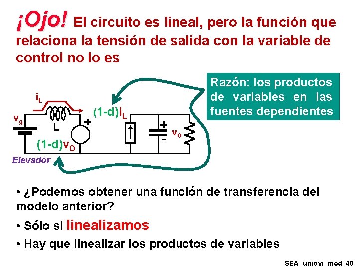 ¡Ojo! El circuito es lineal, pero la función que relaciona la tensión de salida ¡Ojo! El circuito es lineal, pero la función que relaciona la tensión de salida
