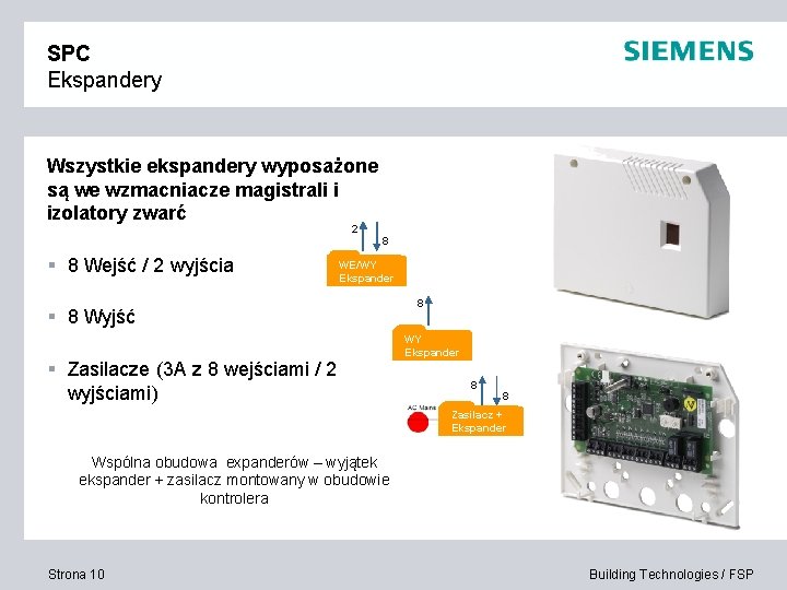 SPC Ekspandery Wszystkie ekspandery wyposażone są we wzmacniacze magistrali i izolatory zwarć 2 8