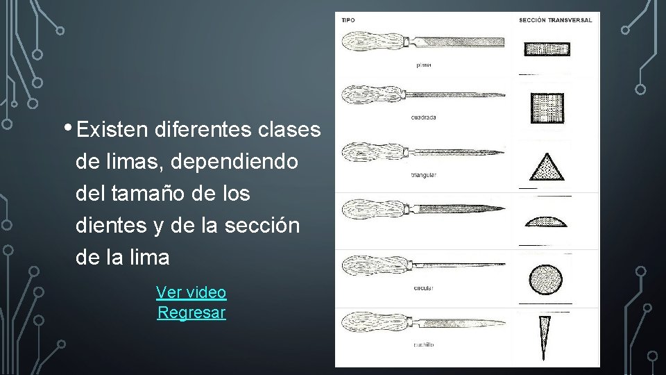  • Existen diferentes clases de limas, dependiendo del tamaño de los dientes y