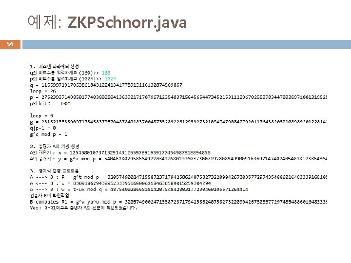 예제: ZKPSchnorr. java 56 