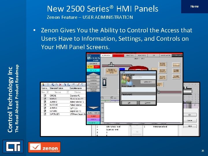 New 2500 Series® HMI Panels Home Zenon Feature – USER ADMINISTRATION Control Technology Inc