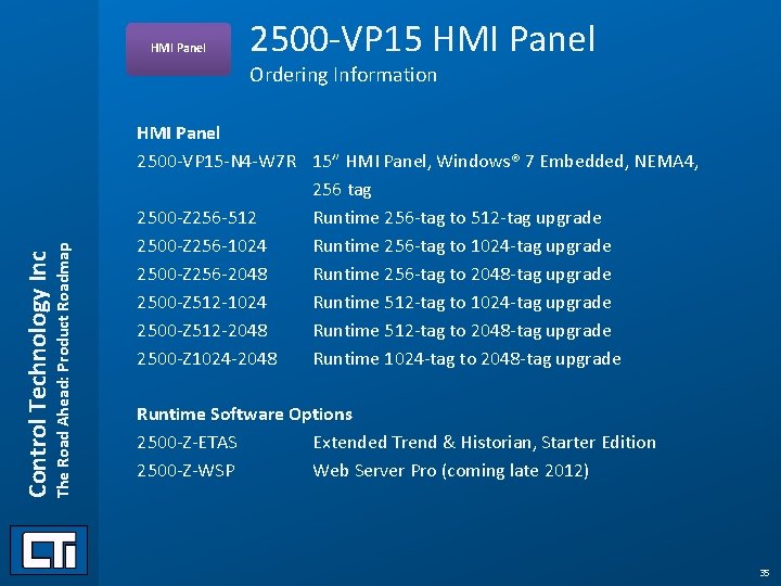 HMI Panel 2500 -VP 15 HMI Panel Control Technology Inc The Road Ahead: Product