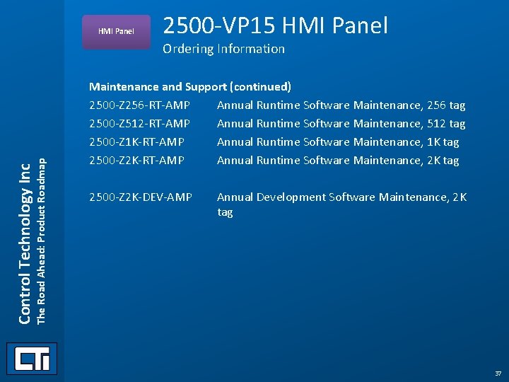 HMI Panel 2500 -VP 15 HMI Panel Control Technology Inc The Road Ahead: Product