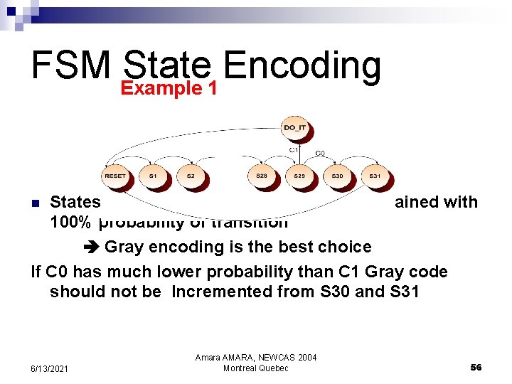 FSM Example State 1 Encoding States from RESET to S 29: sequentially chained with