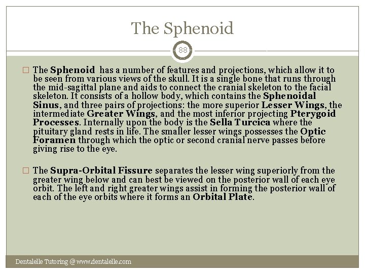 The Sphenoid 88 � The Sphenoid has a number of features and projections, which