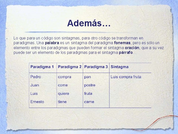 Además… Lo que para un código son sintagmas, para otro código se transforman en